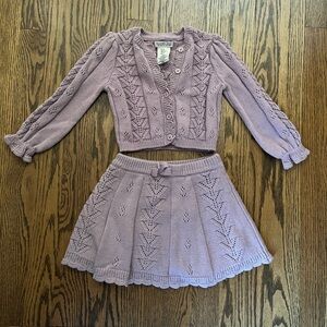 Rachel Zoe Kids Matching Knit Skirt and Cardigan Set in Purple